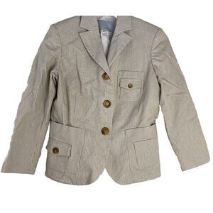 Tevrow+Chase Women Blazer Tan White Pinstripe Preppy Business Career Sz:6